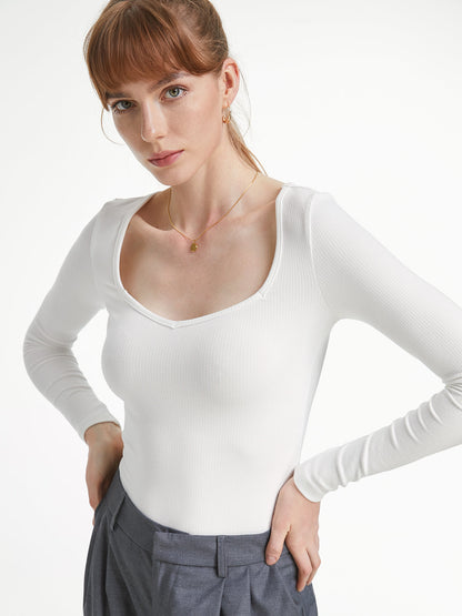 Ribbed Sweetheart Graceful Long Sleeve Top