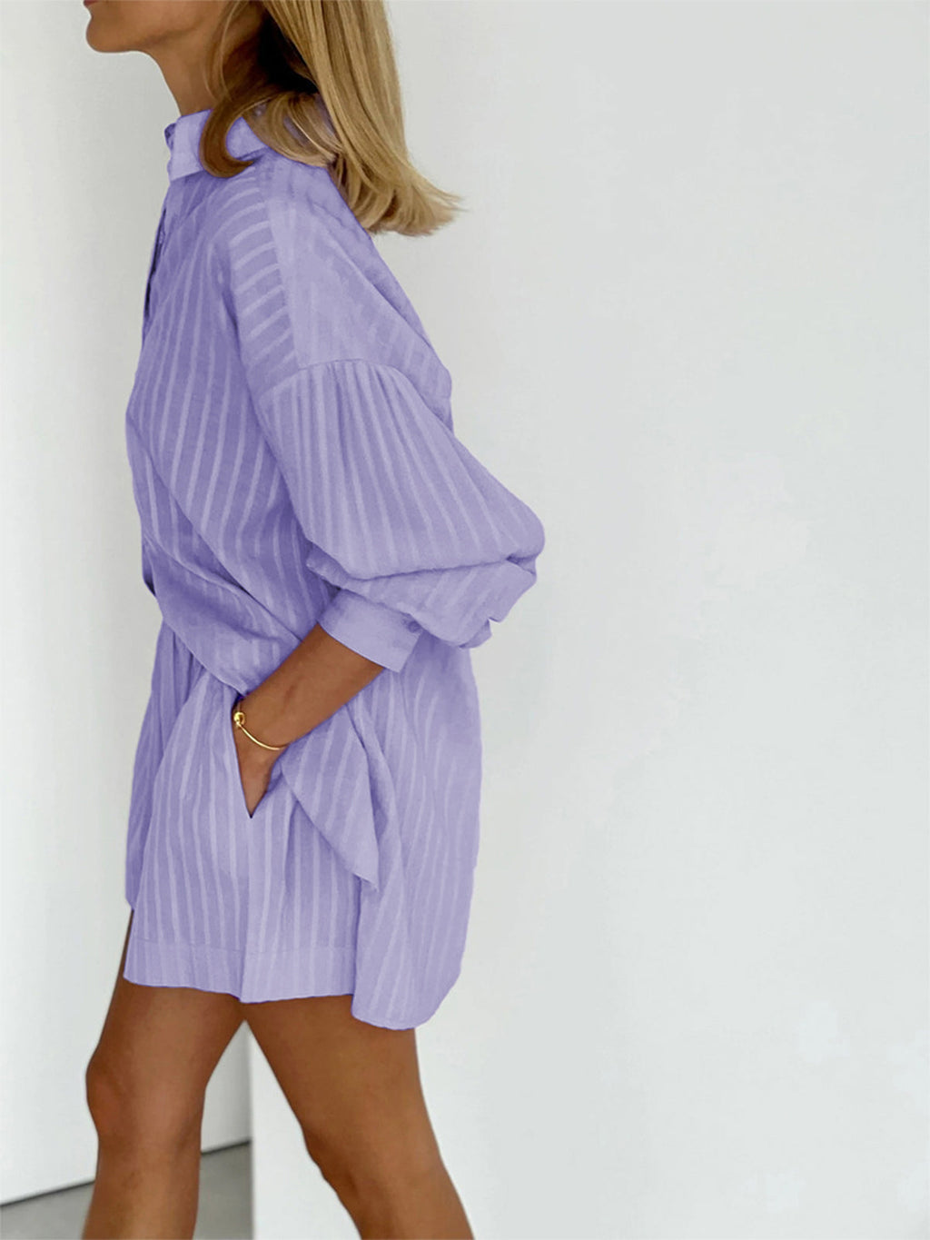 Cloud Nine Pinstripe See Modern Through Two Piece Shorts Set Short Sets