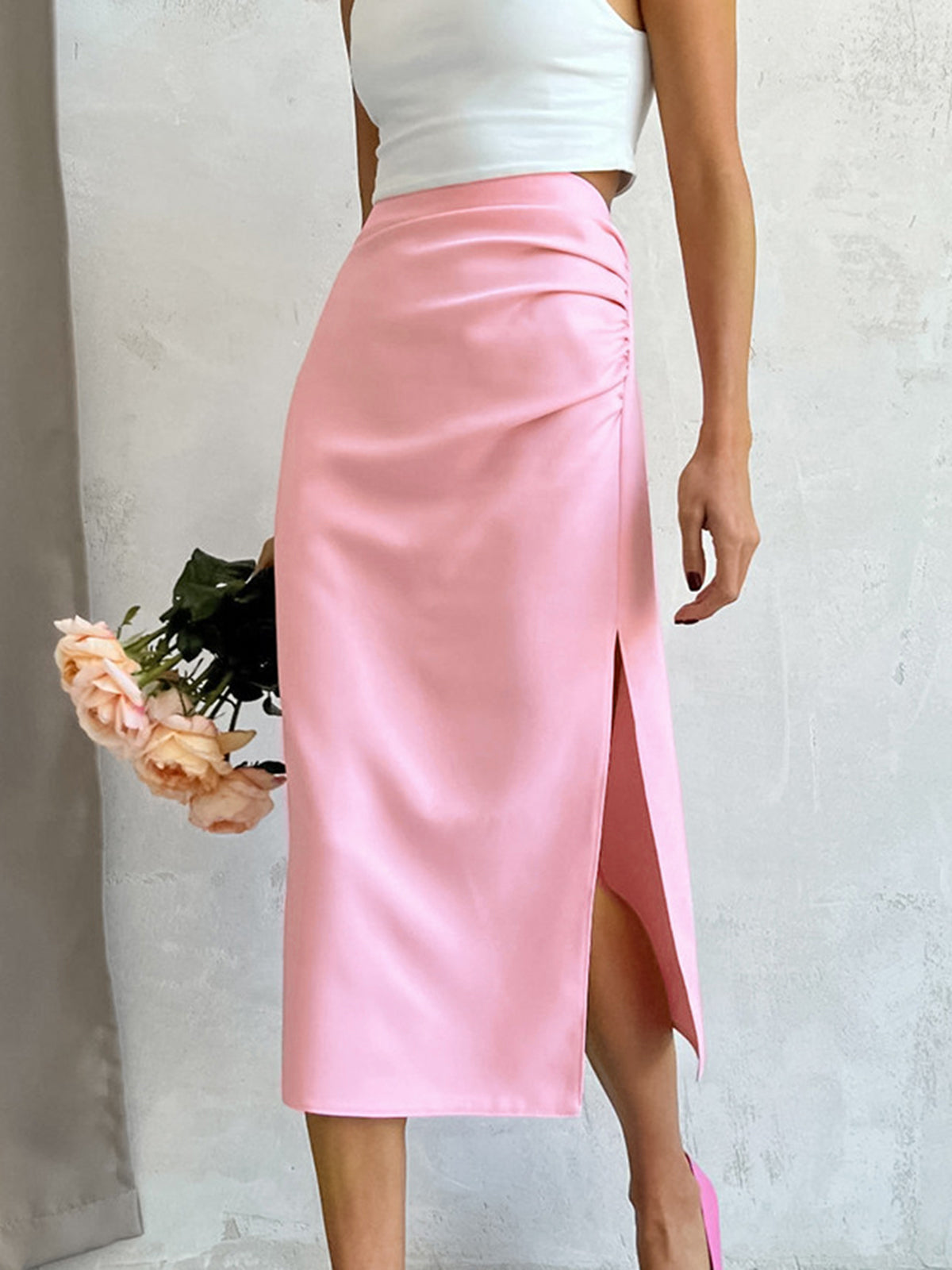 Utility Ruched Graceful Midi Skirt