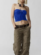 Drawstring Ruched Graceful Crop Tube Top Tank Tops & Camis