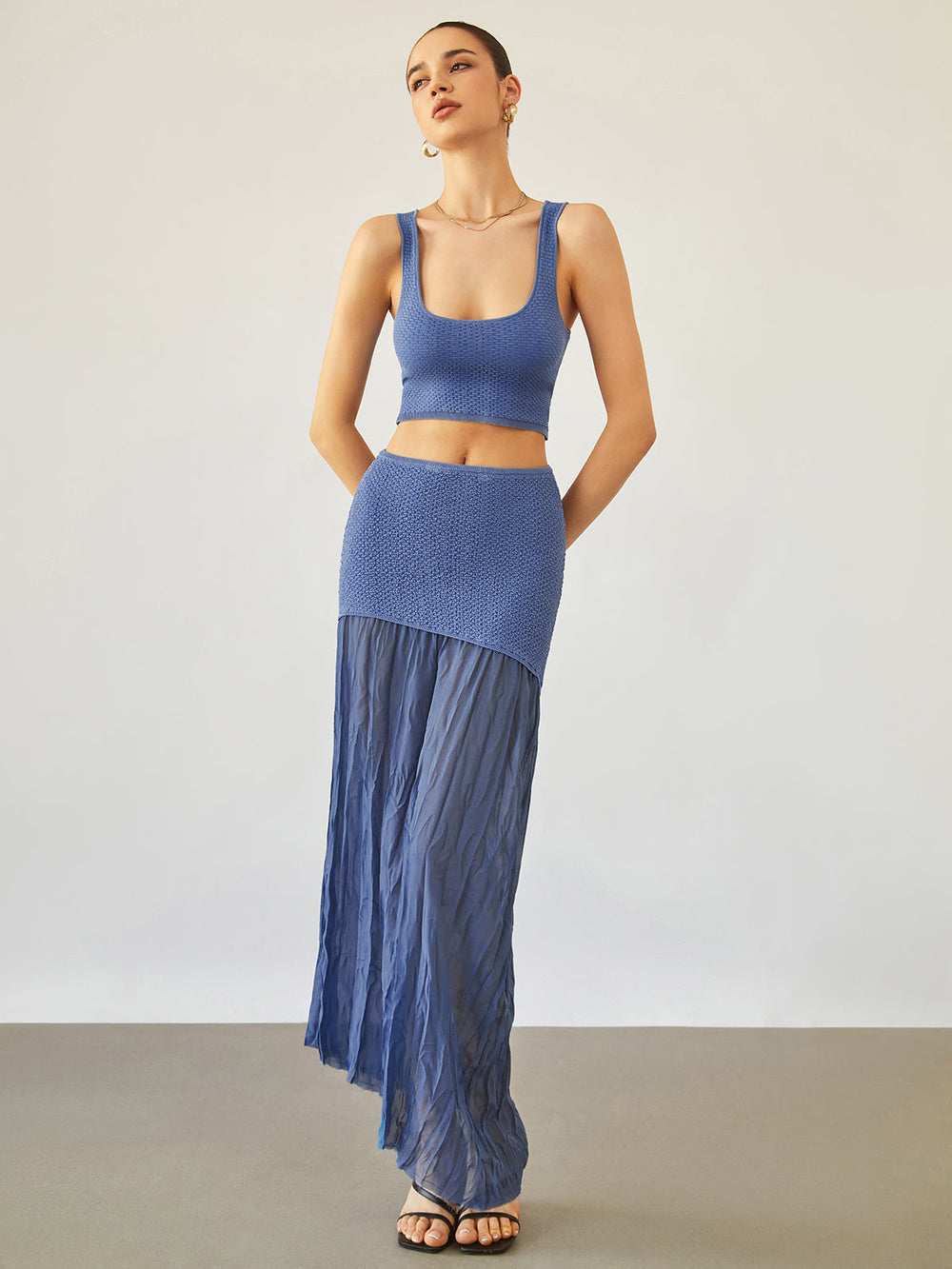 Sea Breeze Graceful Crop Knit Top Blue / XS Sweaters L