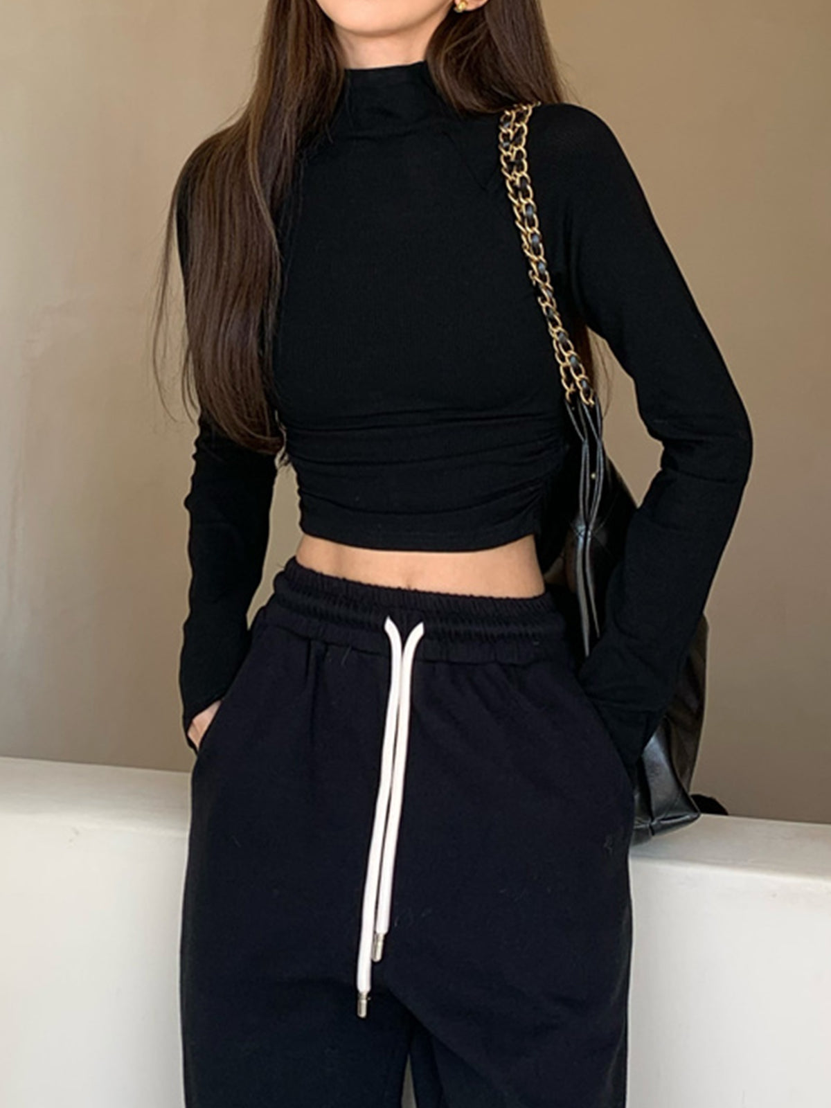 Basic Long Graceful Sleeve Crop Shirt