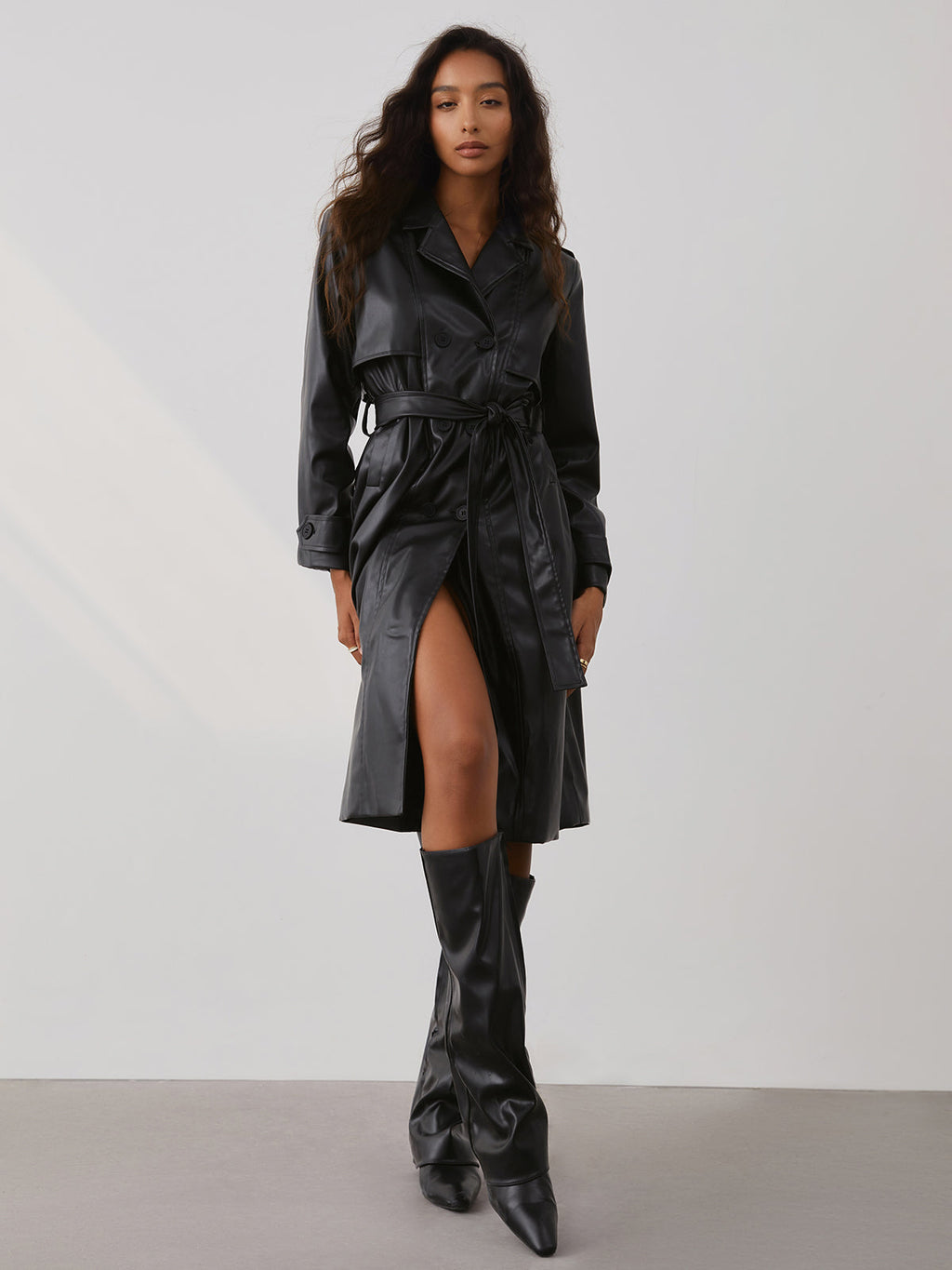 City Faux Graceful Leather Trench Coat Trench Coats