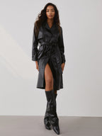 City Faux Graceful Leather Trench Coat Trench Coats