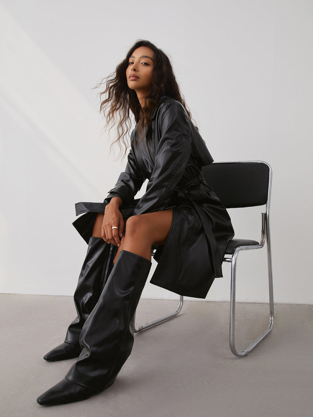 City Faux Graceful Leather Trench Coat Trench Coats