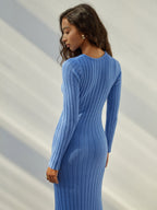 Coastal Allure Knotted Trendy Long Sweater Dress Sweaters L