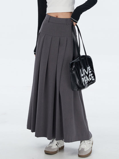 Modern Academia Graceful Pleat Maxi Skirt