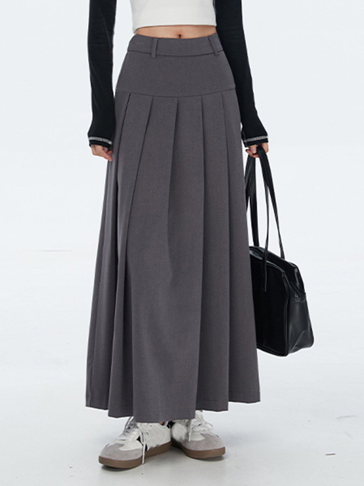 Modern Academia Graceful Pleat Maxi Skirt