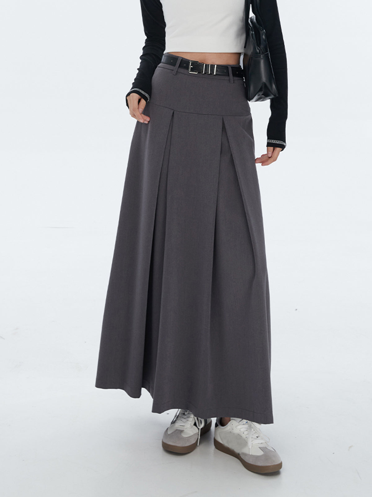 Modern Academia Graceful Pleat Maxi Skirt