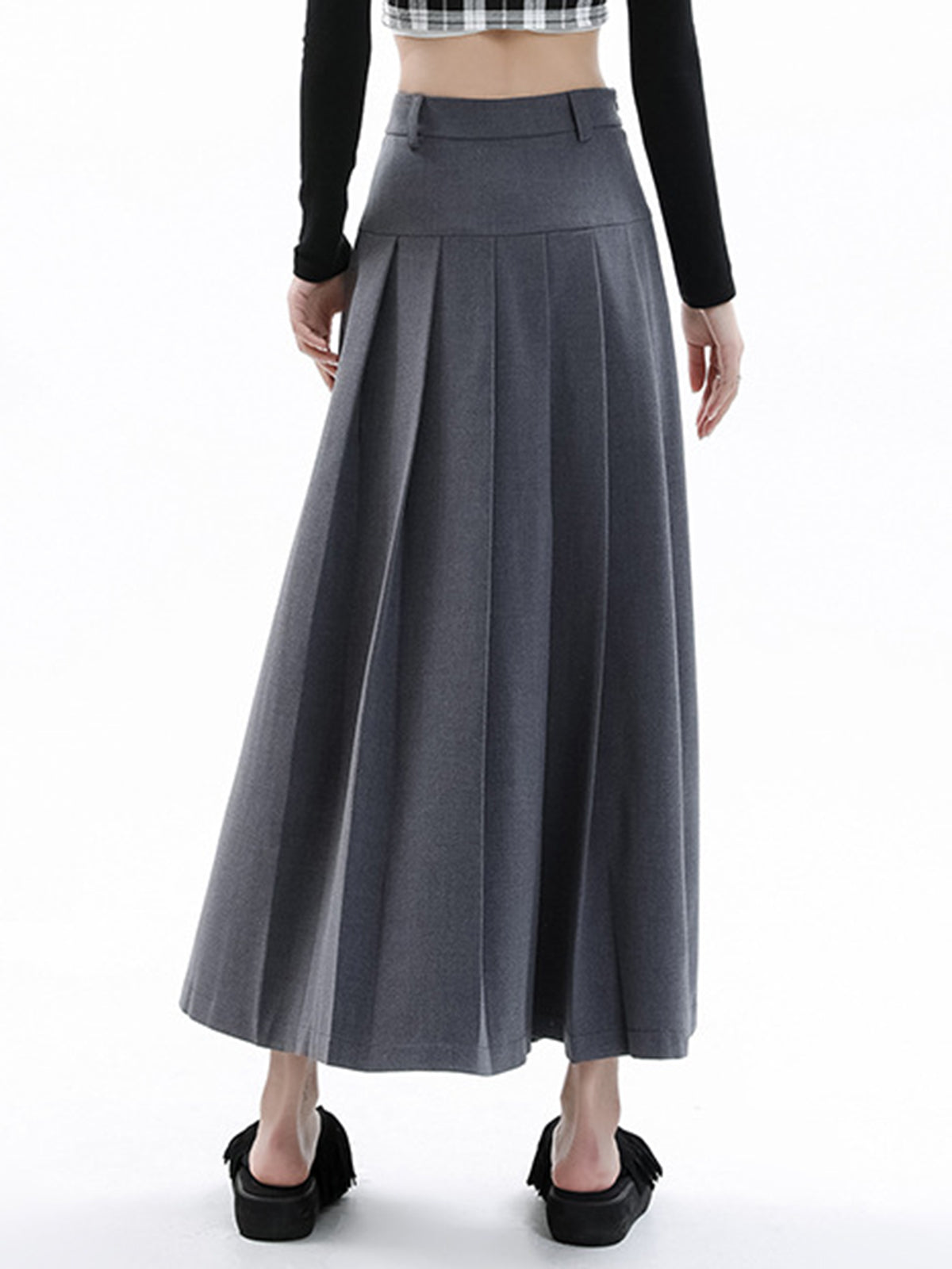 Modern Academia Graceful Pleat Maxi Skirt