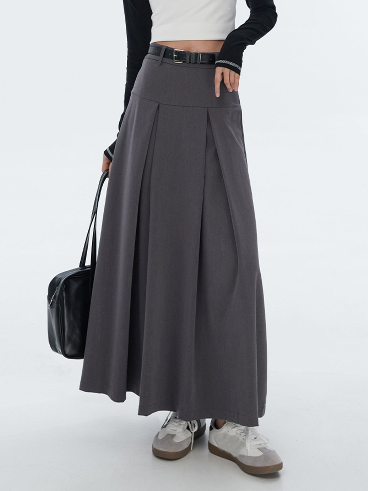 Modern Academia Graceful Pleat Maxi Skirt