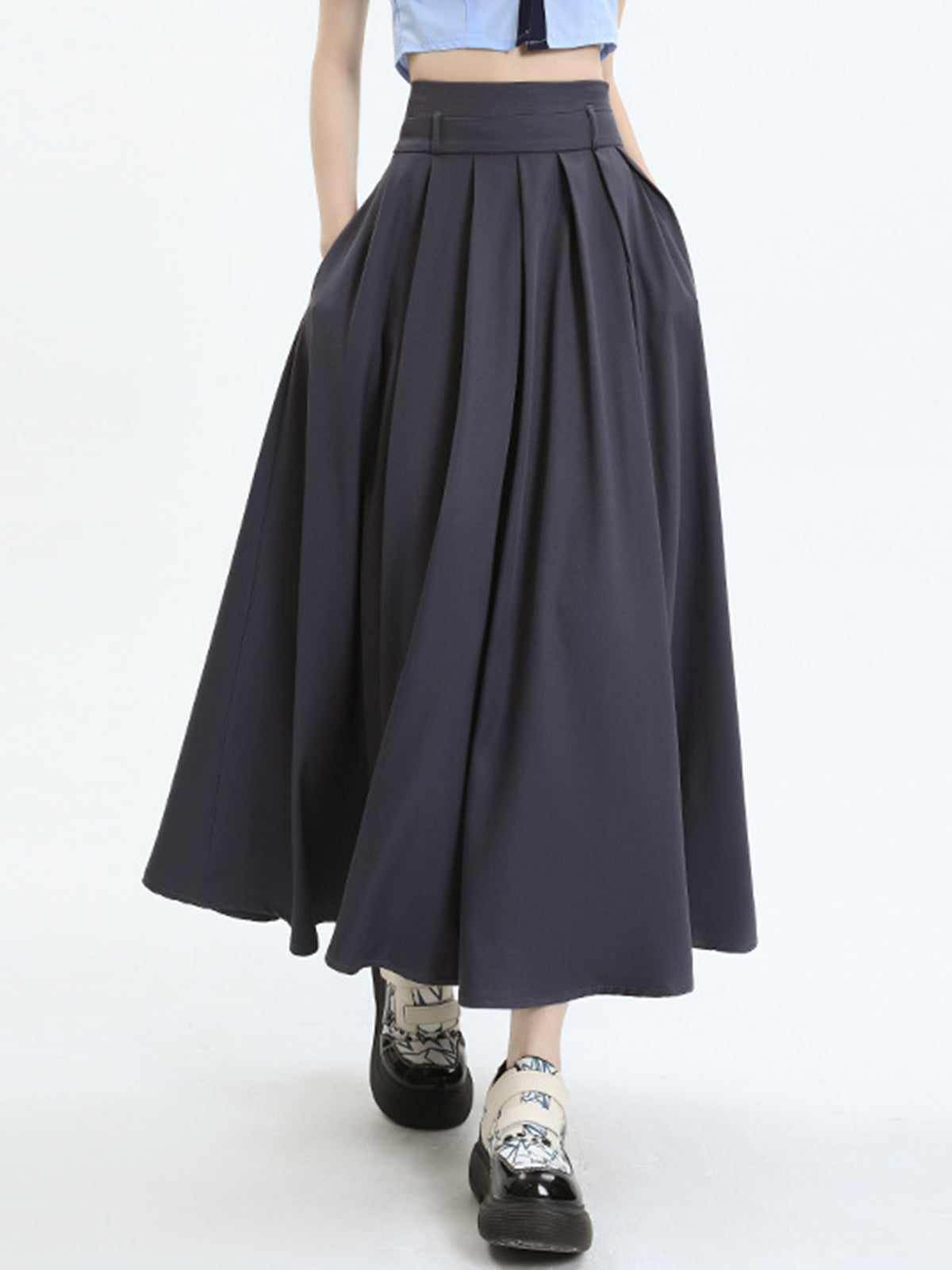 Modern Academia Graceful Pleat Maxi Skirt