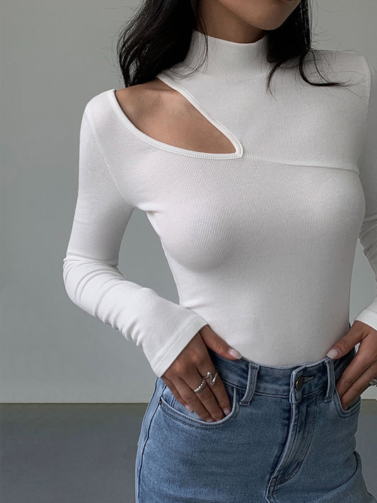 Easy On Me Cutout Modern Mock Neck Long Sleeve Top