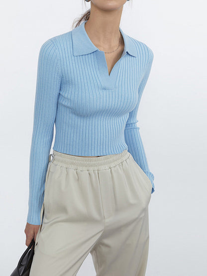 Cropped Knit Graceful Polo Shirt