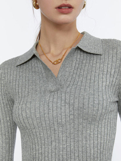 Cropped Knit Graceful Polo Shirt