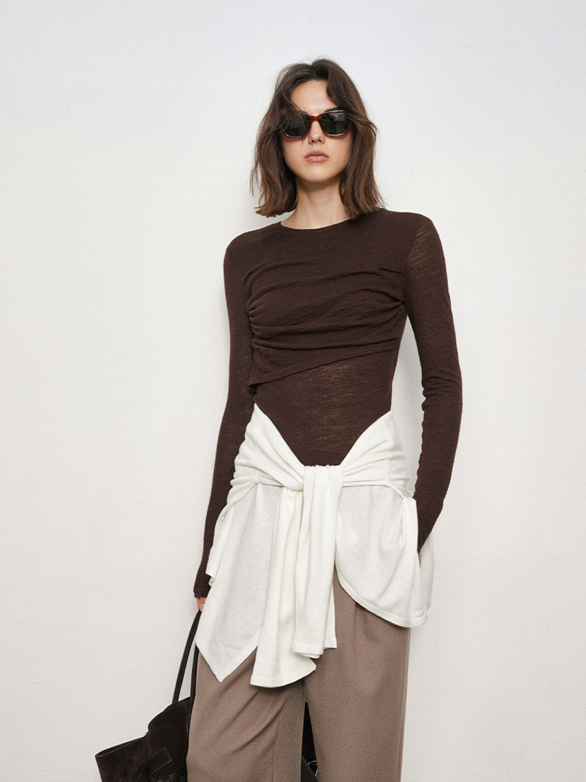 Double Layers Solid Trendy Long Sleeve Top T Shirts