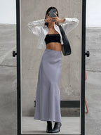 Slow Jams Satin Trendy Slit Maxi Skirt Skirts