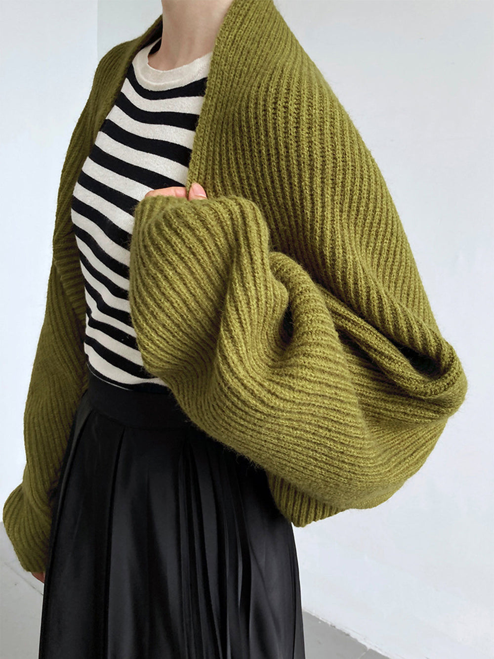Solid Open Front Graceful Shrug Sweater Sweaters L