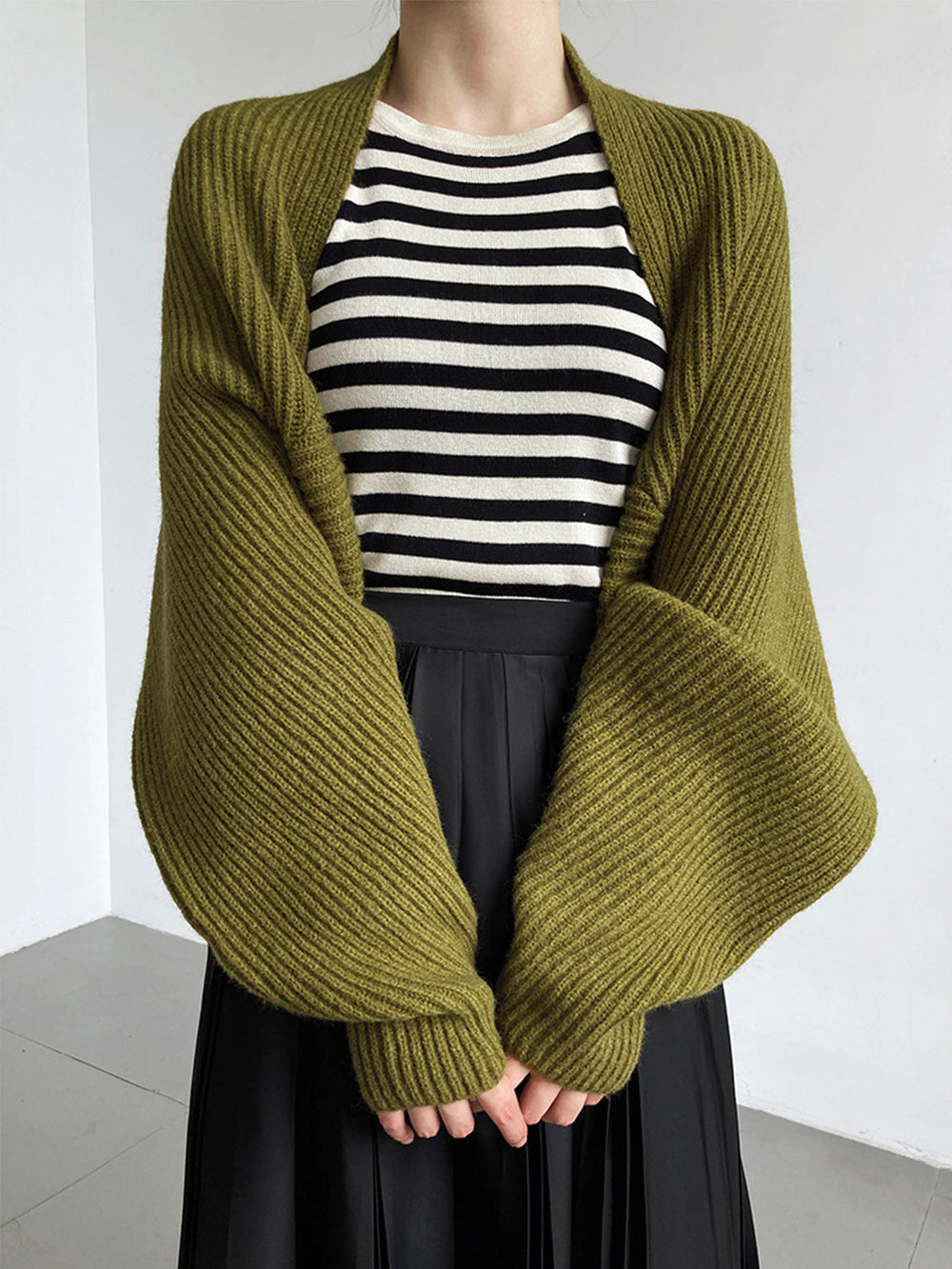 Solid Open Front Graceful Shrug Sweater Sweaters L