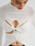Twist Cutout Rib Trendy Long Sleeve Top Sweaters L
