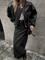 Minimalism Faux Graceful Leather Jacket Black / XS PU Leather Jackets