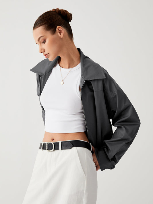 In The Morning Trendy Collared Bomber Jacket