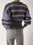 Stripe Asymmetric Graceful Notched Crop Sweater Sweaters L