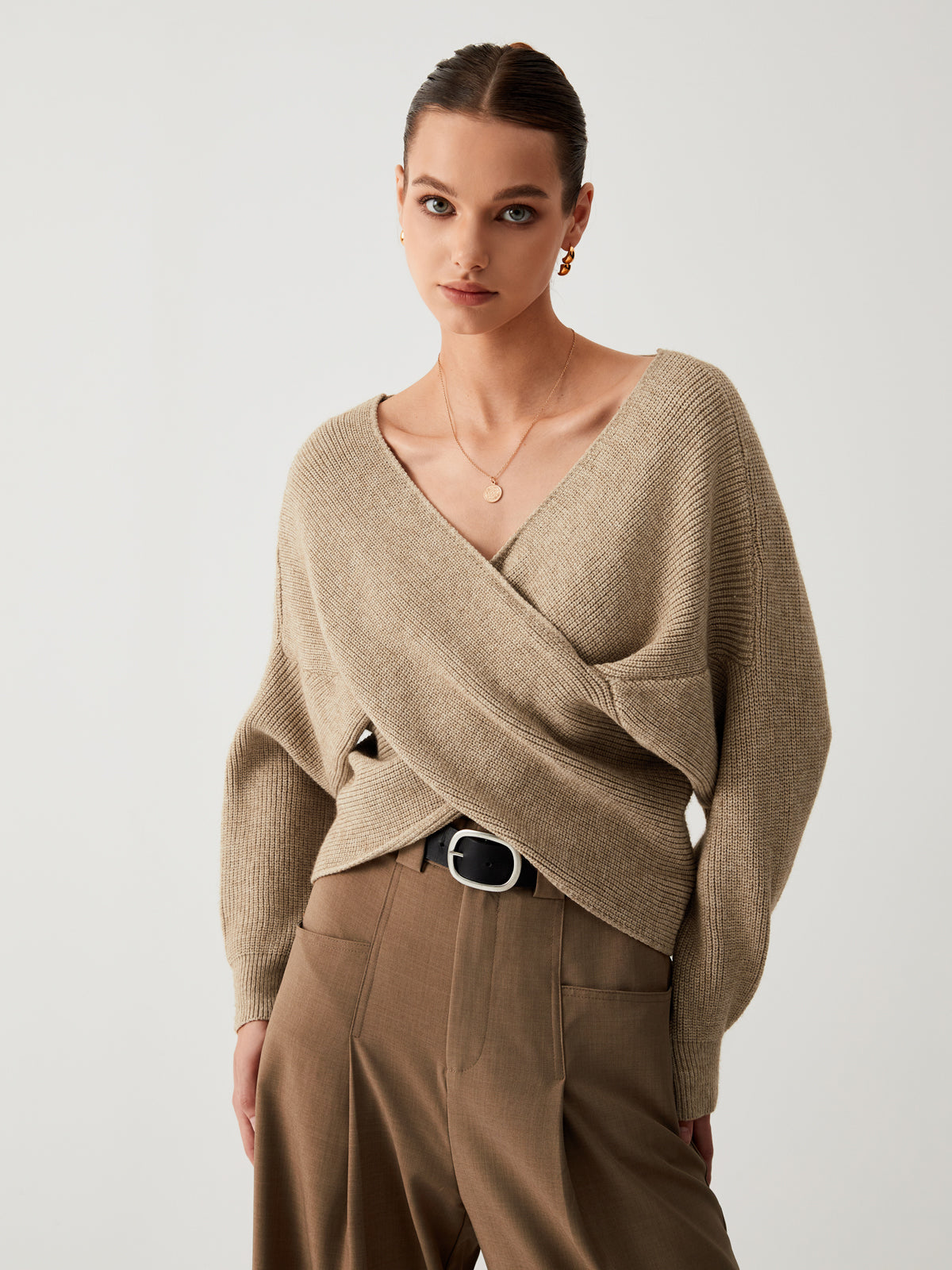 Cross My Heart Trendy Oversized Crop Sweater Khaki / XS Sweaters L Main image
