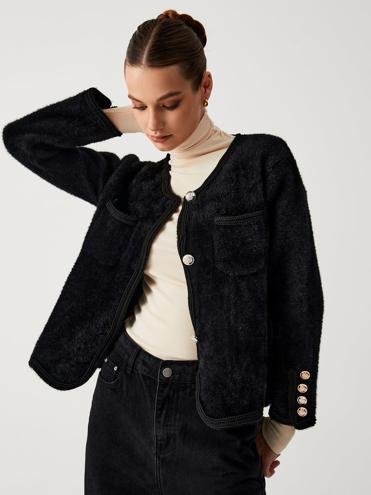 Old Money Graceful Aesthetics Fuzzy Cardigan