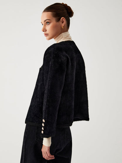 Old Money Graceful Aesthetics Fuzzy Cardigan