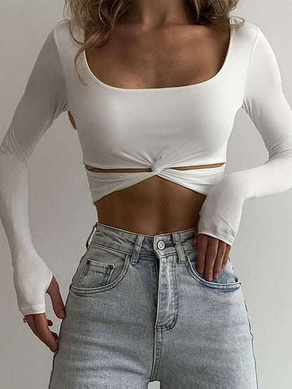 Twist Long Graceful Sleeve Crop Shirt