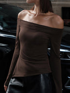 Terracotta Off Shoulder Trendy Long Sleeve Shirt T Shirts