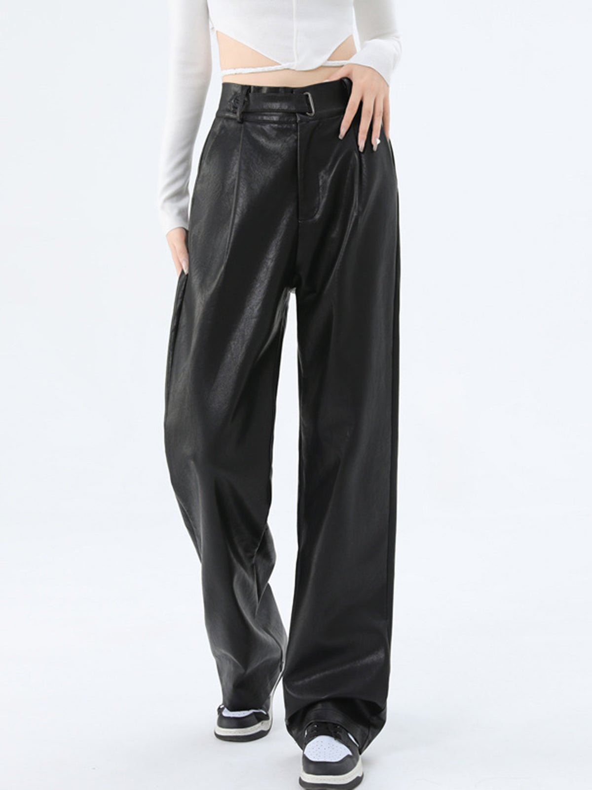 Faux Leather Graceful Straight Leg Pants Black / XS Pants Main image