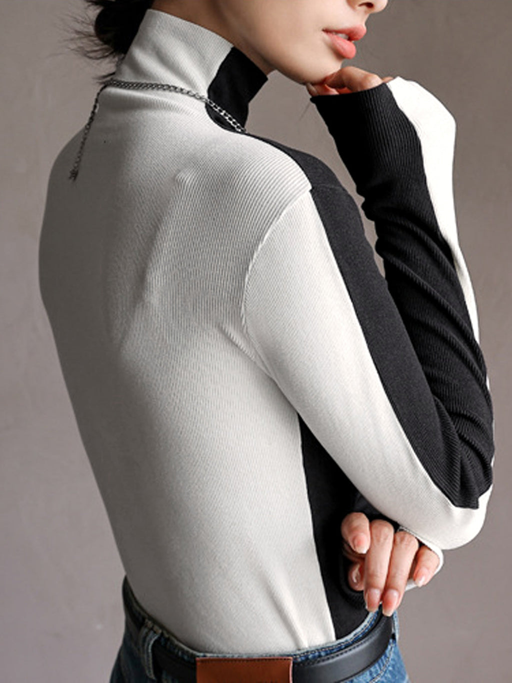 Double Sided Colorblock Long Sleeve Top T Shirts