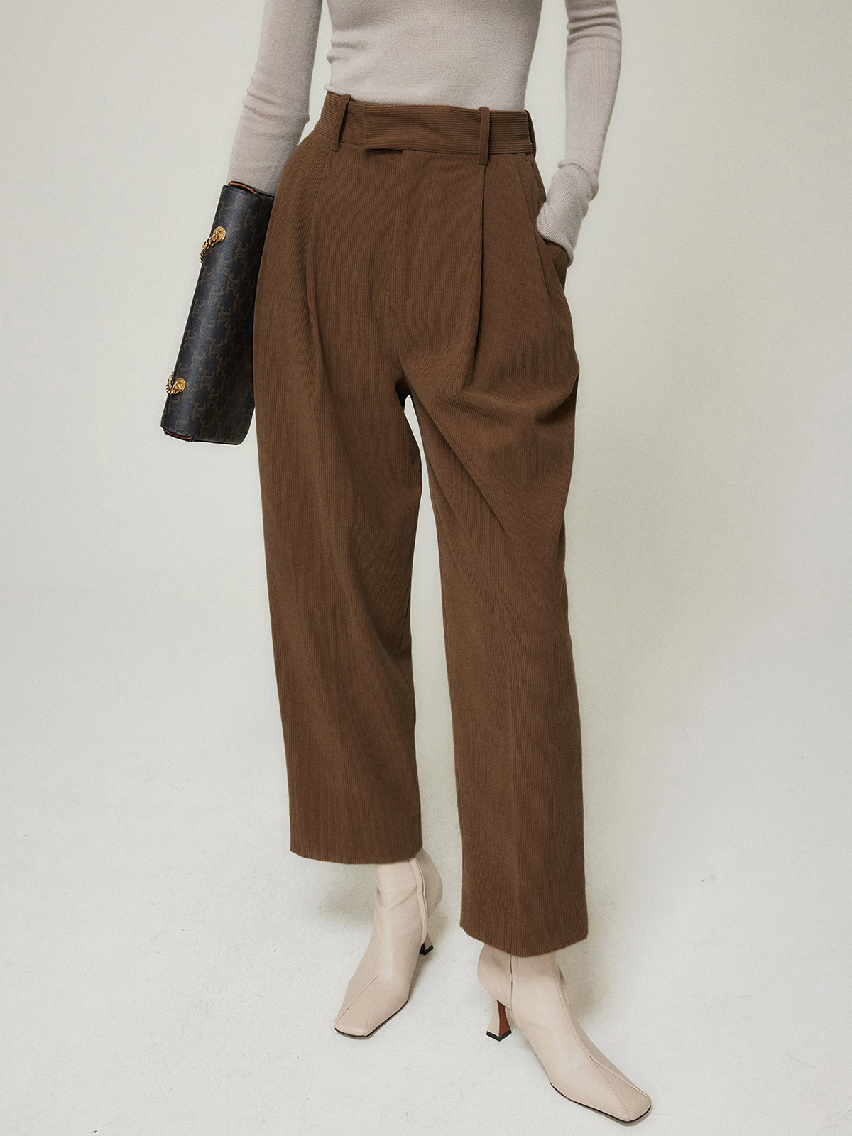 Caramel Smart Cropped Trendy Straight Leg Pants Brown / XS Pants Main image