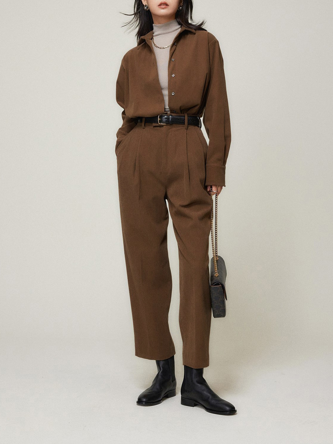 Caramel Smart Cropped Trendy Straight Leg Pants Secondary image