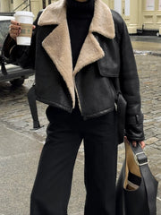 Too Blessed Sherpa Lined Modern Shearling Leather Flight Jacket Black / XS Fleece Jackets