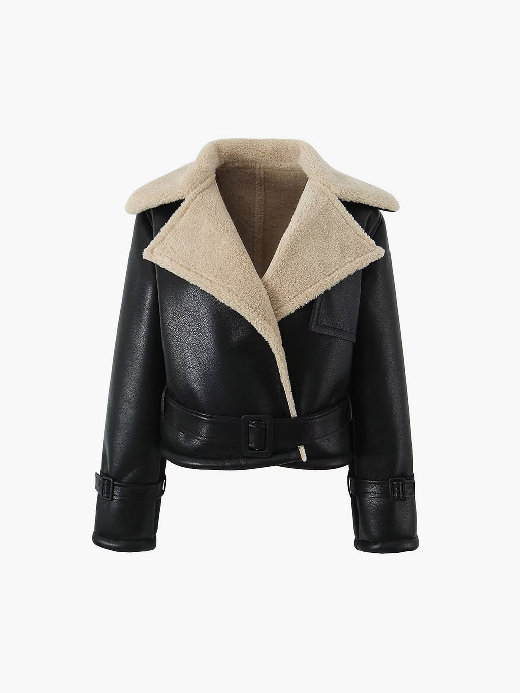 Too Blessed Sherpa Lined Modern Shearling Leather Flight Jacket Fleece Jackets
