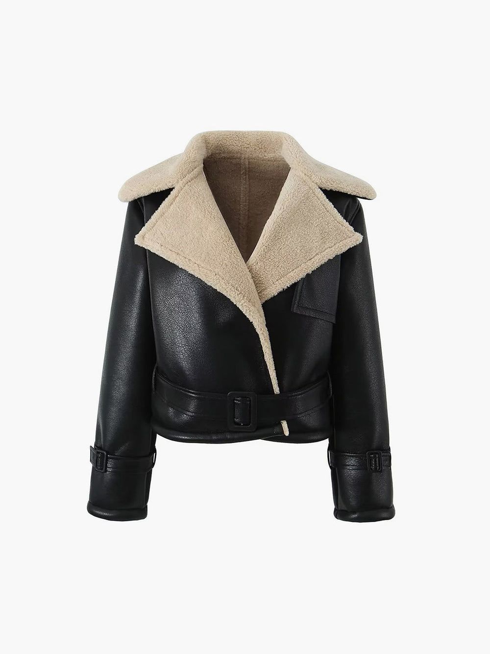 Too Blessed Sherpa Lined Modern Shearling Leather Flight Jacket Fleece Jackets