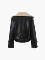 Too Blessed Sherpa Lined Modern Shearling Leather Flight Jacket Fleece Jackets
