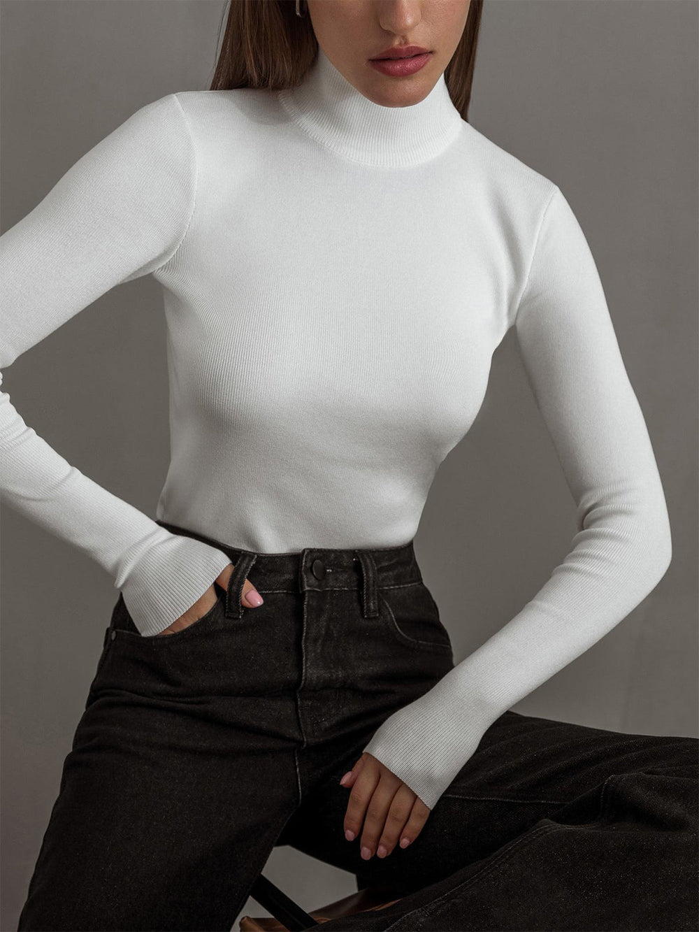 Everyday Long Graceful Sleeve Knit Top White / XS Sweaters L