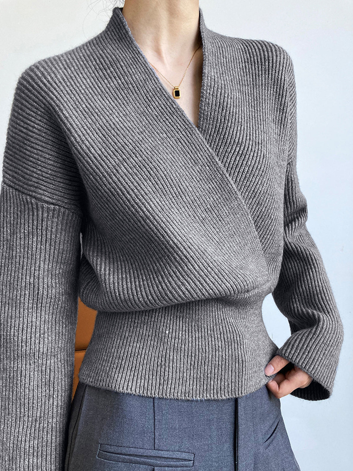 She’s Effortless Graceful Wrap Sweater Sweaters L
