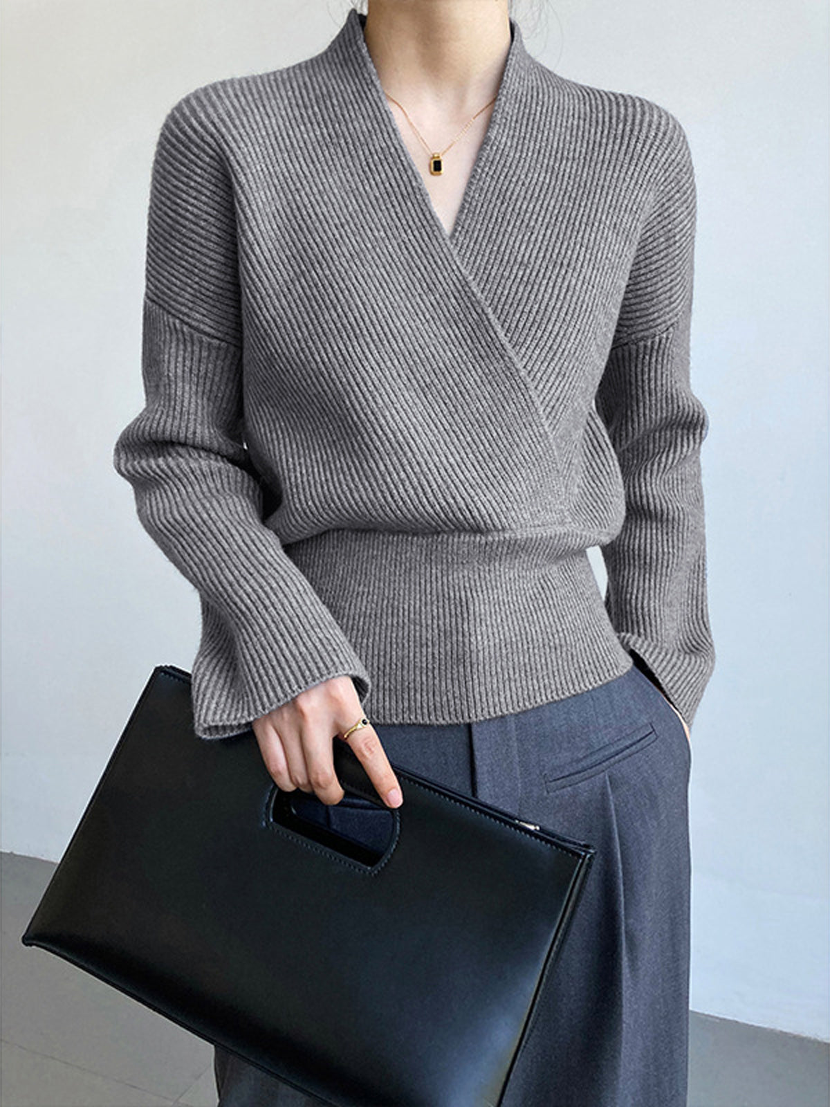 She’s Effortless Graceful Wrap Sweater Grey / XS Sweaters L Main image