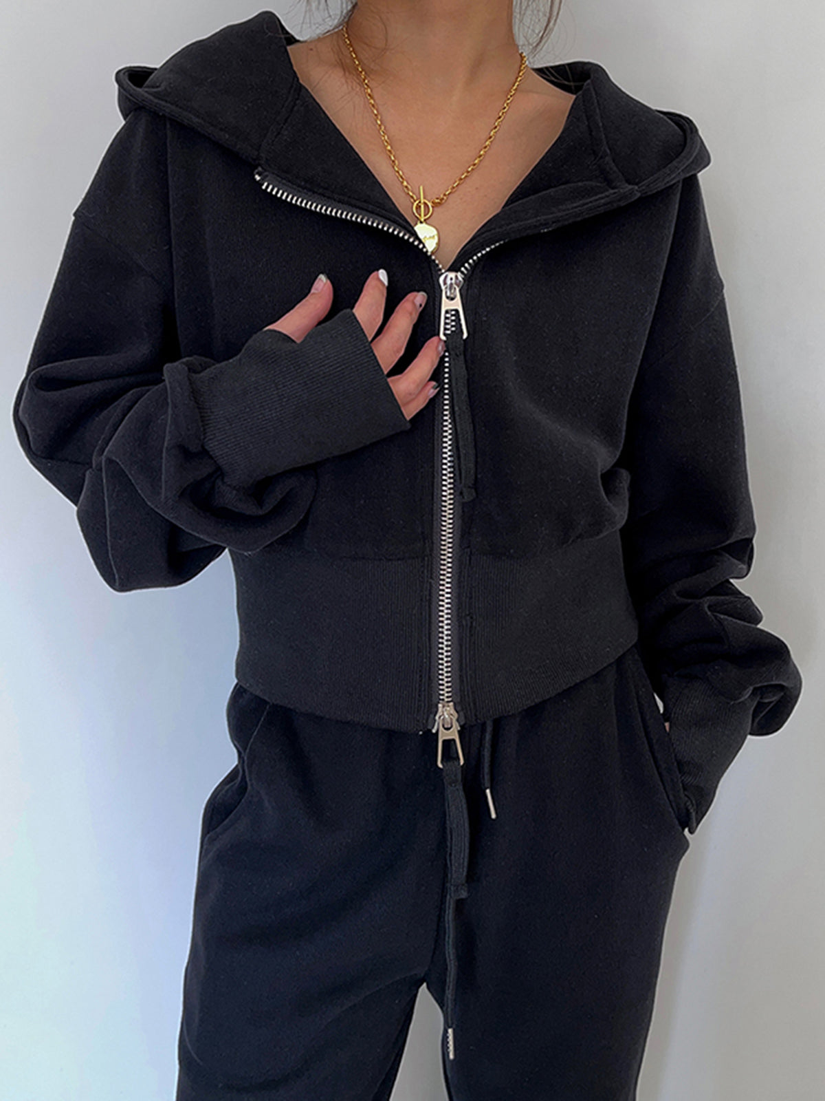 Zip Up Graceful Crop Hoodie