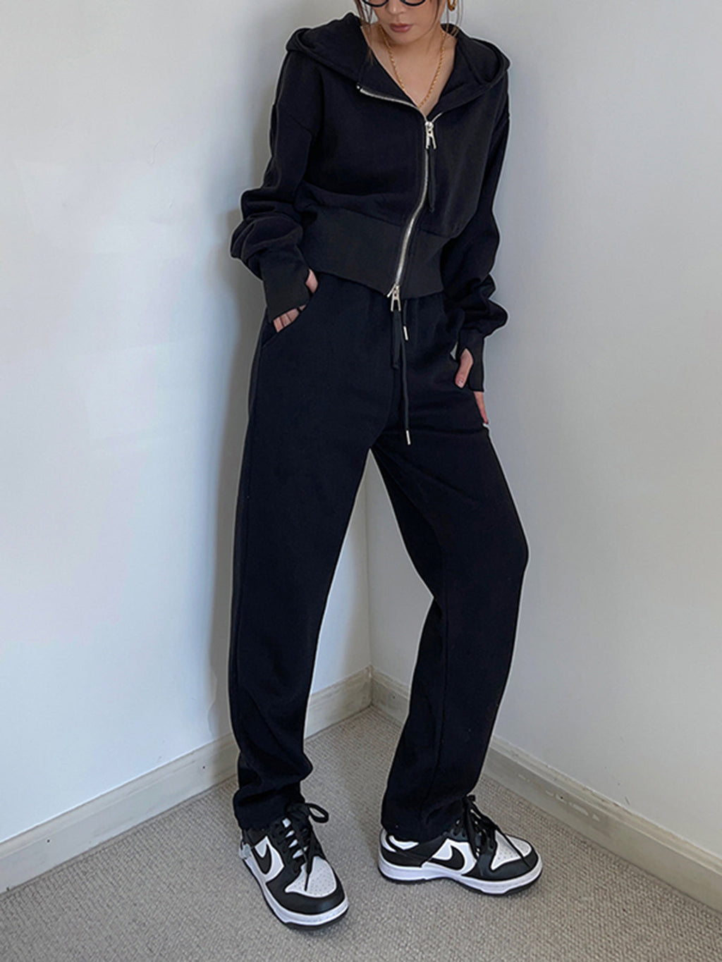 Zip Up Graceful Crop Hoodie Sweatshirts & Hoodies L