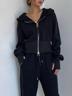 Zip Up Graceful Crop Hoodie Sweatshirts & Hoodies L