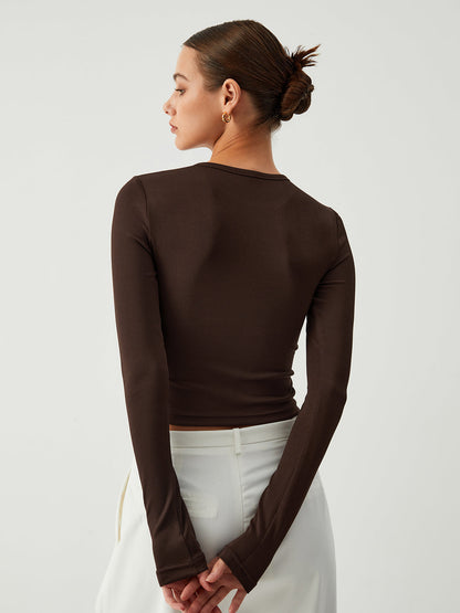 Cocoa Beans Long Trendy Sleeve Crop Shirt