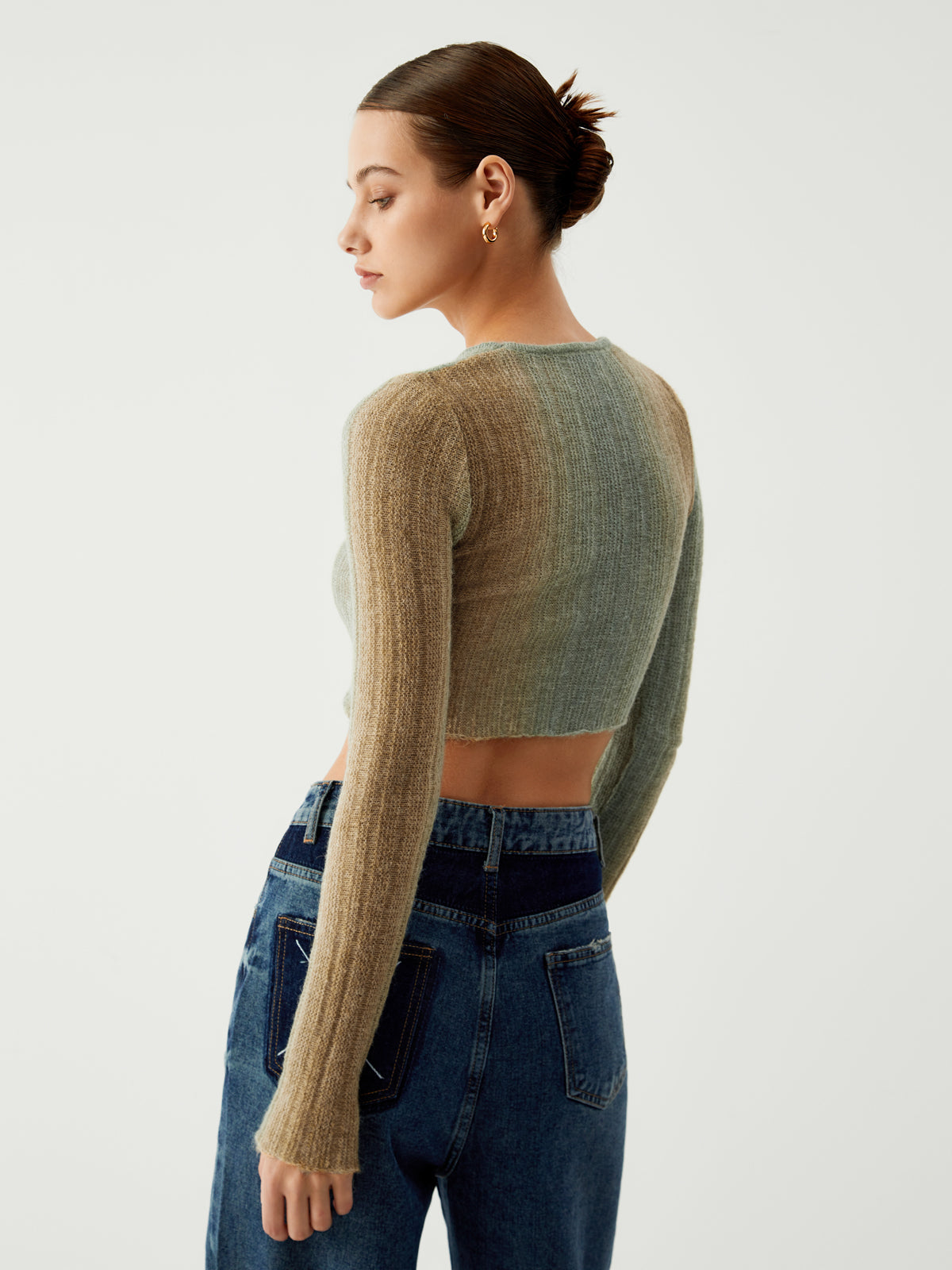 Ombre Greenfield Long Trendy Sleeve Crop Knit Top