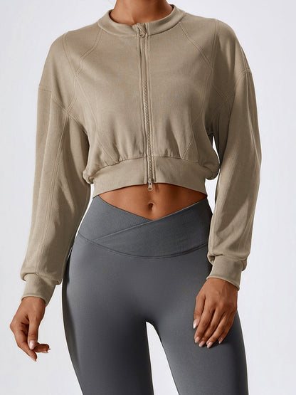 Zip Up Graceful Rib Crop Sweatshirt