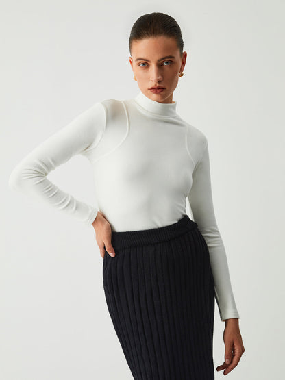 Solid Mock Neck Trendy Long Sleeve Top